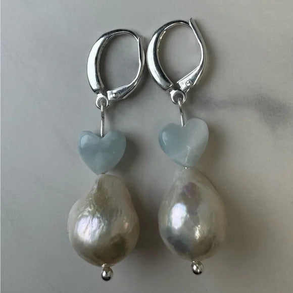 Larimar Heart and Pearl Drop Earrings