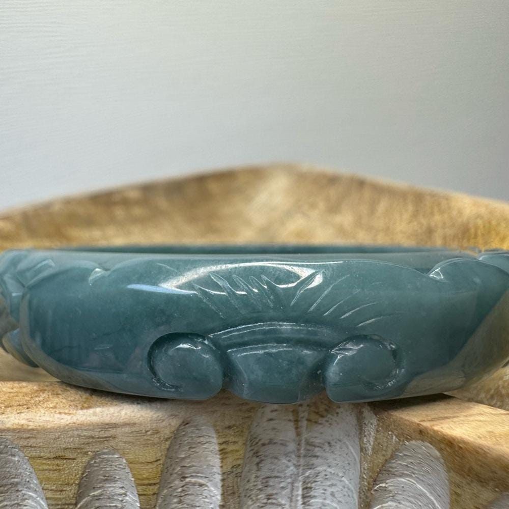 Floral Carved Blue Water Jade Bangle Bracelet - 59.7mm