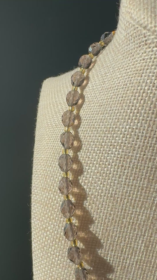 Smoky Quartz Necklace • 6.7–7mm Faceted Rounds • 17–19.5” Adjustable